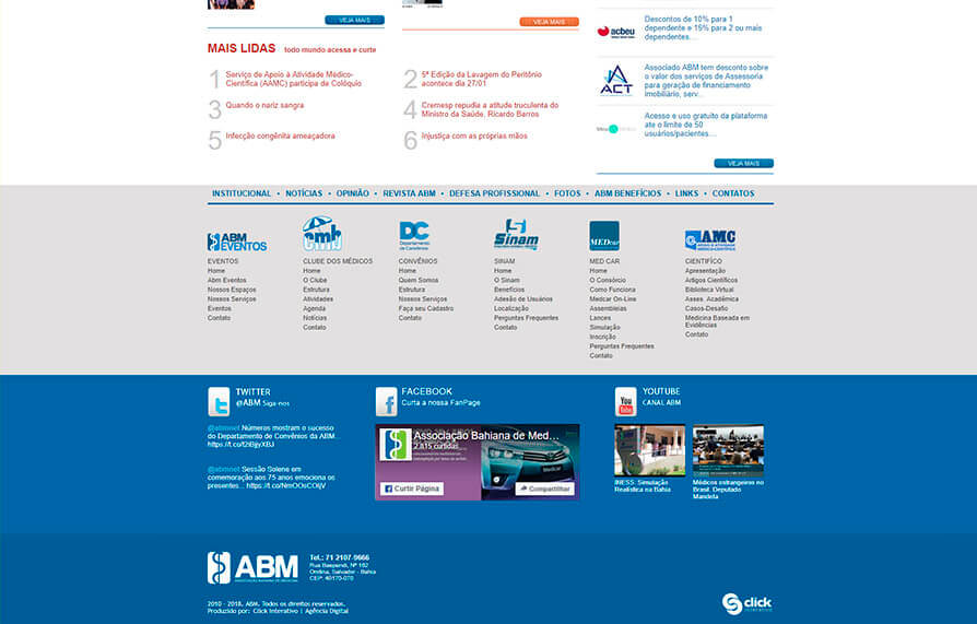 Site da ABM, desenvolvido em 2010 pela Click Interativo