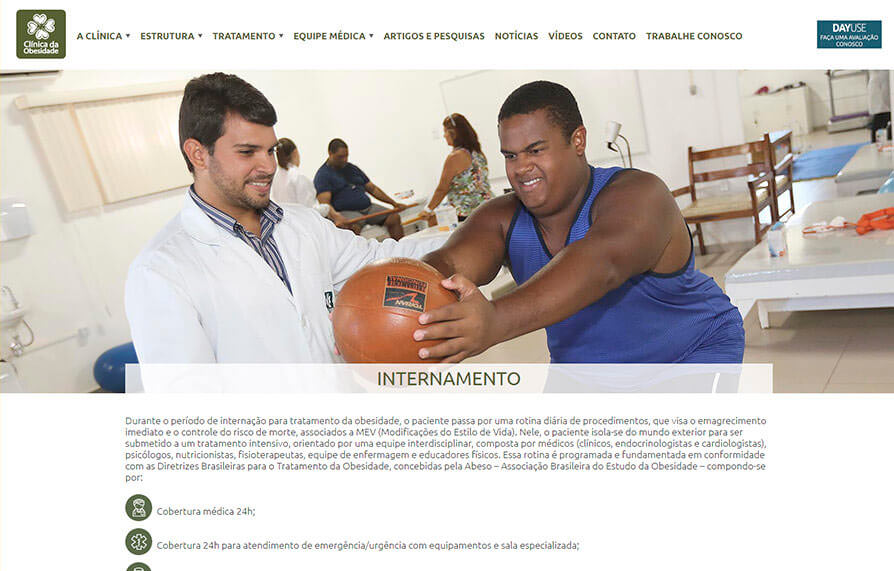 Página interna do site da Clinica da Obesidade - Acessado via computador