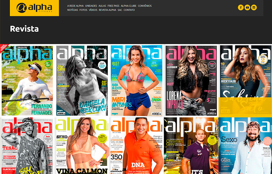 Página da Revista Alpha no site Alpha Fitness - Versão computador