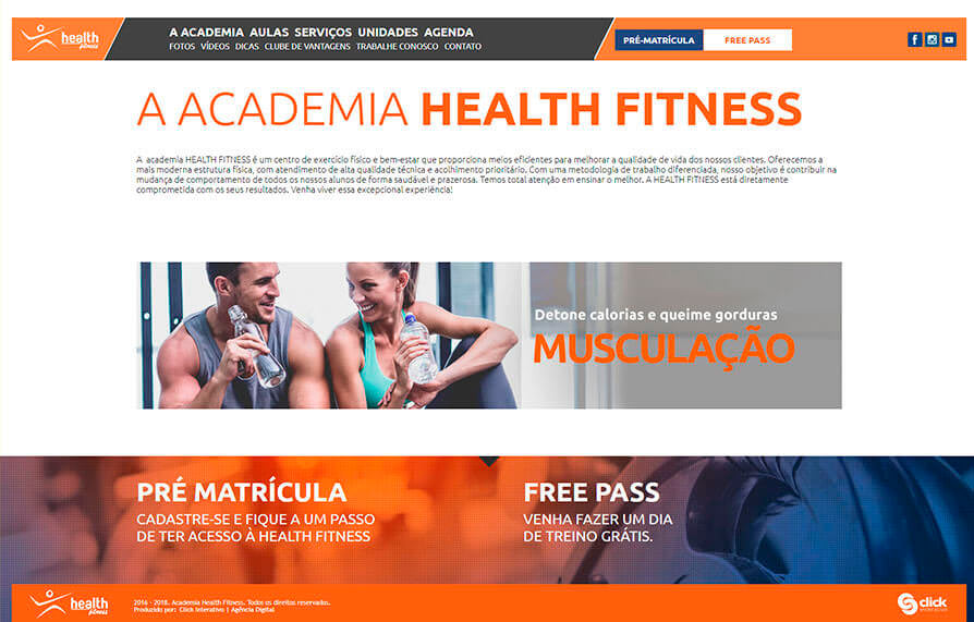 Site da Academia Health Fitness 2016 - Click Interativo