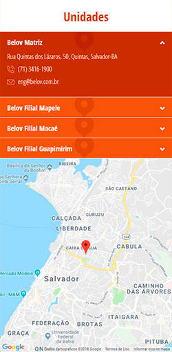 Home do site Mapa das Unidades da Belov visto do celular - Click Interativo