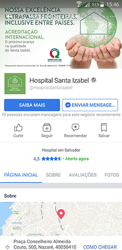 Fanpage do Hospital Santa Izabel no Facebook - Click Interativo