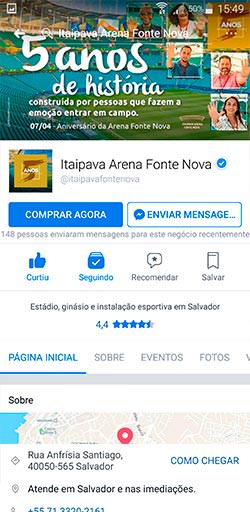 Facebook da Itaipava Arena Fonte Nova - Click Interativo