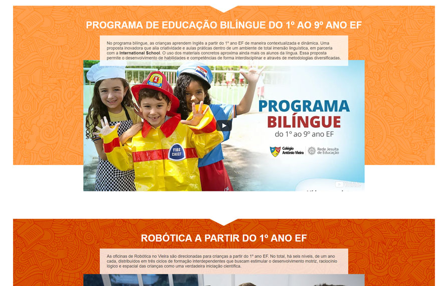 Página de Programa Bilíngue da Landing Page Colégio Antônio Vieira - Versão computador