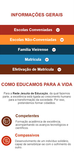 Página de Informações Gerais da Landing Page Matricula Colégio Antônio Vieira - Versão celular